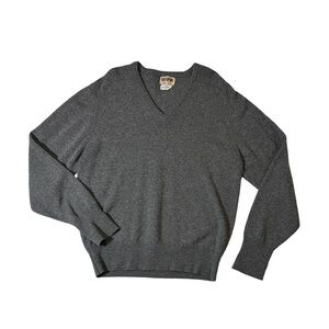 Alan Paine mens 42 gray solid 100% Lambswool v-neck pullover sweater EUC